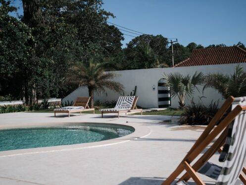 Backyard pool in summertime